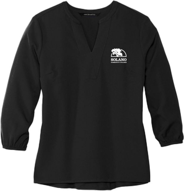 Solano Mercer + Mettle Womens 3/4 Sleeve Crepe Blouse Solano Community College Institutional Mark - ONLINE ONLY