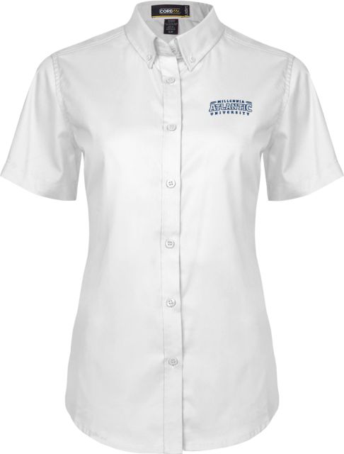 Millennia Atlantic Ladies Twill Button Up Short Sleeve Arched Logo - ONLINE ONLY