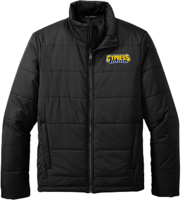 Cypress College Puffer Jacket Cypress Chargers Banner Wordmark - ONLINE ONLY