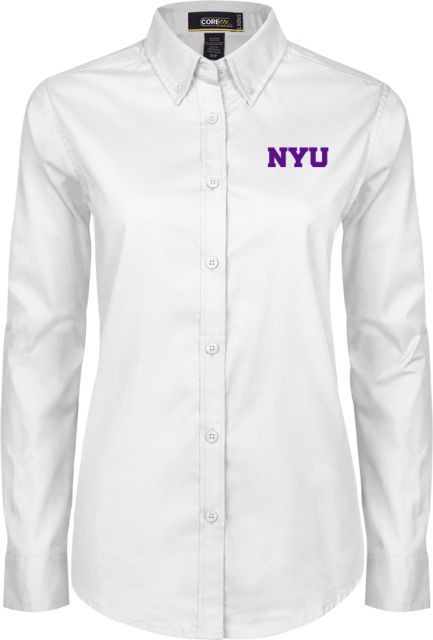 NYU Ladies Twill Long Sleeve Button Down Primary Mark - ONLINE ONLY