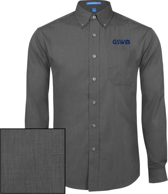 GSW State Poplin Crosshatch Long Sleeve Button Down Dark Charcoal GSW and Badge - ONLINE ONLY