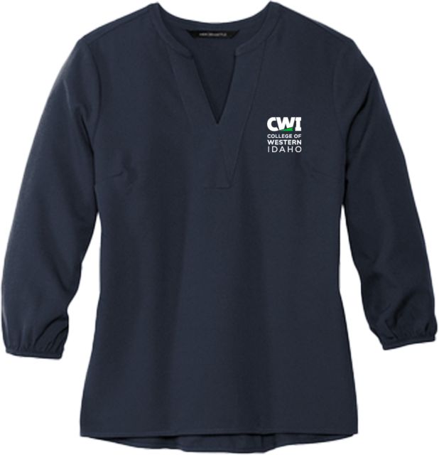 Western Idaho Mercer + Mettle Womens 3/4 Sleeve Crepe Blouse CWI College of Western Idaho Primary Mark - ONLINE ONLY