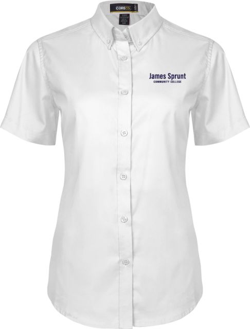 James Sprunt Womens Twill Button Up Short Sleeve White Wordmark EMB - ONLINE ONLY