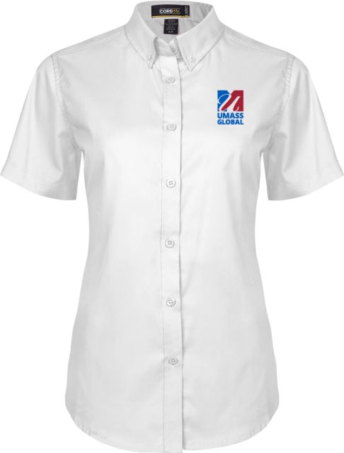 UMass Global Womens Twill Button Up Short Sleeve  UMass Global Primary Logo Stacked - ONLINE ONLY
