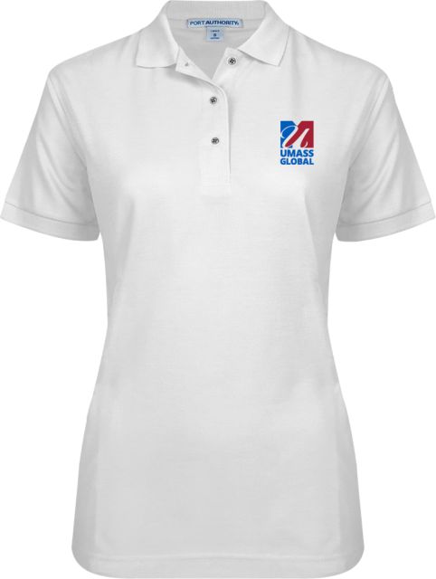 UMass Global Womens Silk Touch Pique Polo  UMass Global Primary Logo Stacked - ONLINE ONLY