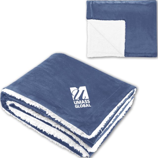 UMass Global Super Soft Luxurious Sherpa Throw Blanket  UMass Global Primary Logo Stacked - ONLINE ONLY
