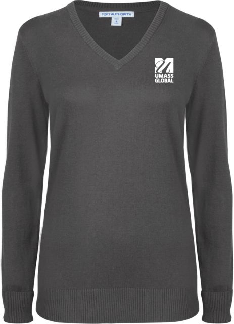 UMass Global Womens VNeck Sweater  UMass Global Primary Logo Stacked - ONLINE ONLY