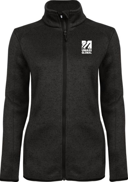 UMass Global Heather Womens Fleece Jacket  UMass Global Primary Logo Stacked - ONLINE ONLY