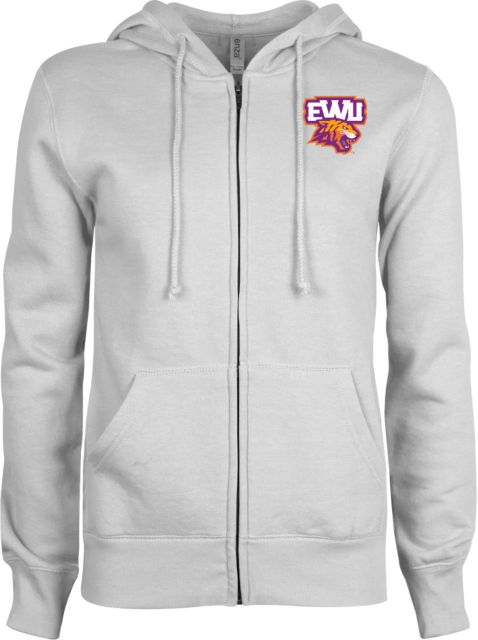 Edward Waters ENZA Ladies White Fleece Full Zip Hoodie EWU Tiger Head - ONLINE ONLY