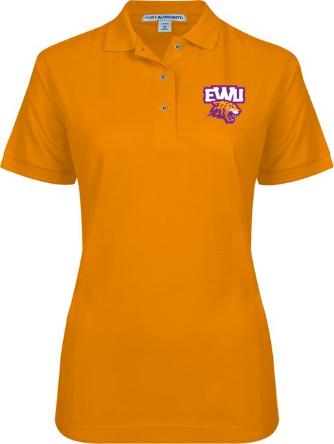 Edward Waters Ladies Easycare Orange Pique Polo EWU Tiger Head - ONLINE ONLY