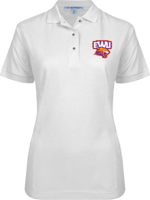 Edward Waters Ladies Easycare White Pique Polo EWU Tiger Head - ONLINE ONLY