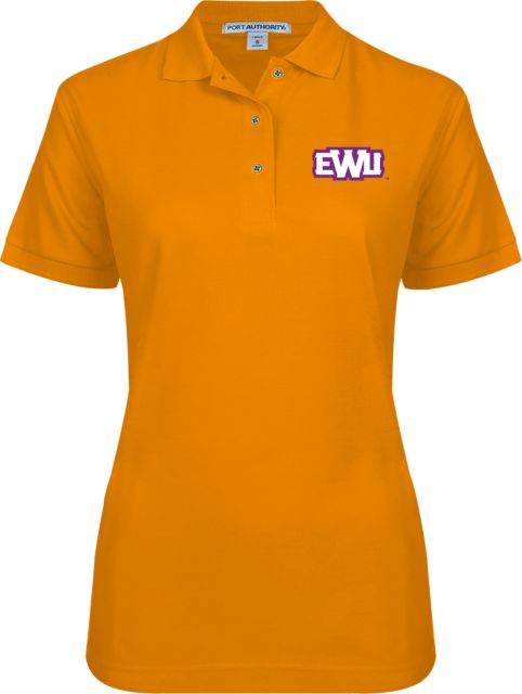Edward Waters Ladies Easycare Orange Pique Polo EWU Shield - ONLINE ONLY