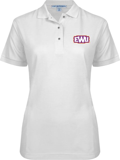 Edward Waters Ladies Easycare White Pique Polo EWU Shield - ONLINE ONLY