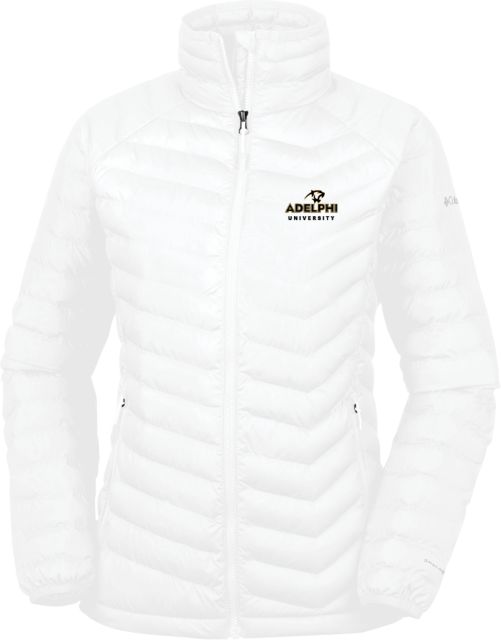 Adelphi Columbia Womens Powder Lite Jacket Panther Head Adelphi University - ONLINE ONLY