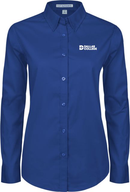 Dallas College Womens Twill Long Sleeve Button Down Primary Mark - ONLINE ONLY