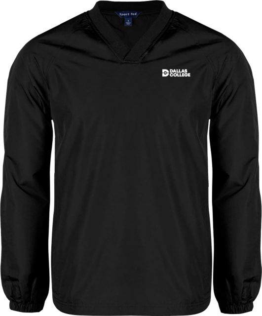Dallas College V Neck Raglan Windshirt Black Primary Mark - ONLINE ONLY