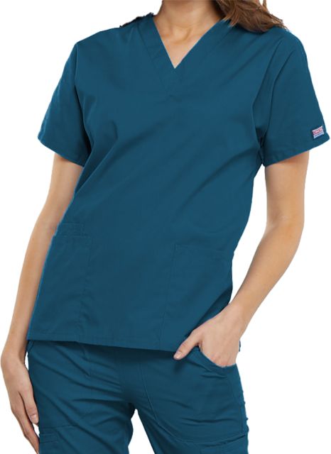 Women's Caribbean Blue WW Originals V Neck Scrub Top - Blank Logo  - ONLINE ONLY