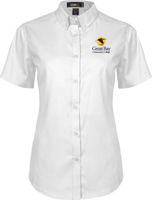 Great Bay CC Womens Twill Button Up Short Sleeve Great Bay Community College Wordmark - ONLINE ONLY