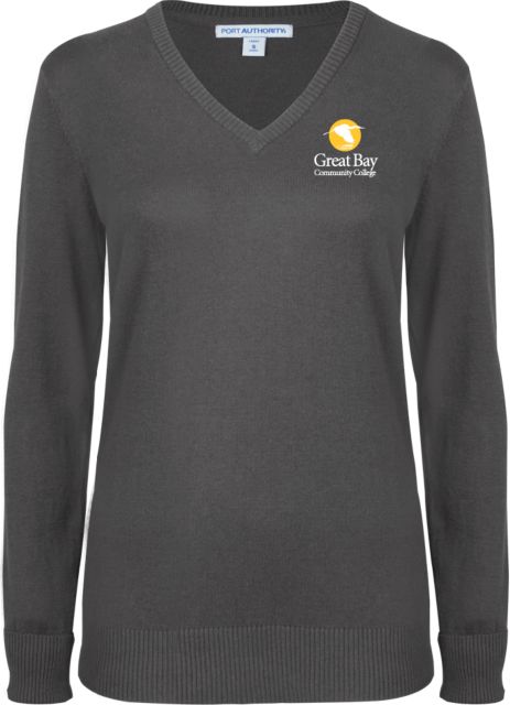 Great Bay CC Womens Heather VNeck Sweater  Great Bay Community College Wordmark - ONLINE ONLY