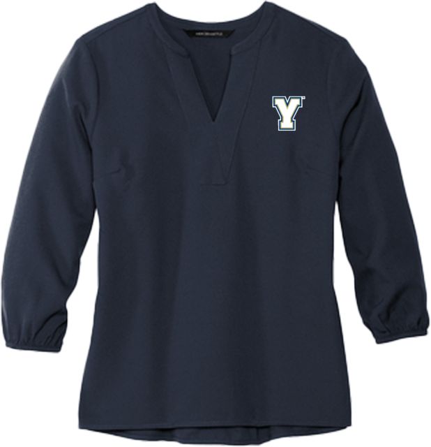 Yuba Mercer + Mettle Womens 3/4 Sleeve Crepe Blouse Yuba Athletic Y Mark - ONLINE ONLY