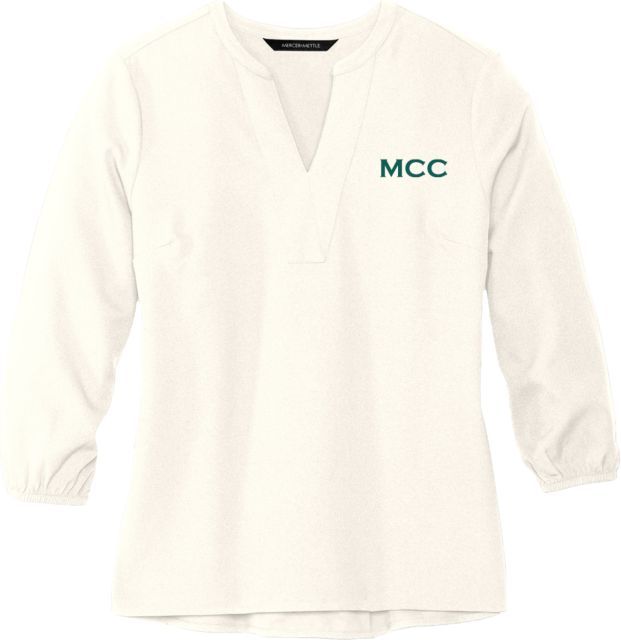 Manchester CC Mercer + Mettle Womens Ivory 3/4 Sleeve Crepe Blouse MCC Wordmark - ONLINE ONLY