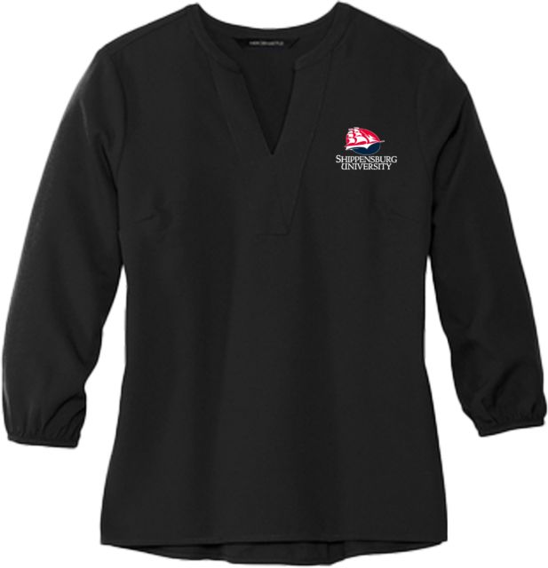 Shippensburg Mercer + Mettle Womens 3/4 Sleeve Crepe Blouse Shippensburg University Primary Mark - ONLINE ONLY