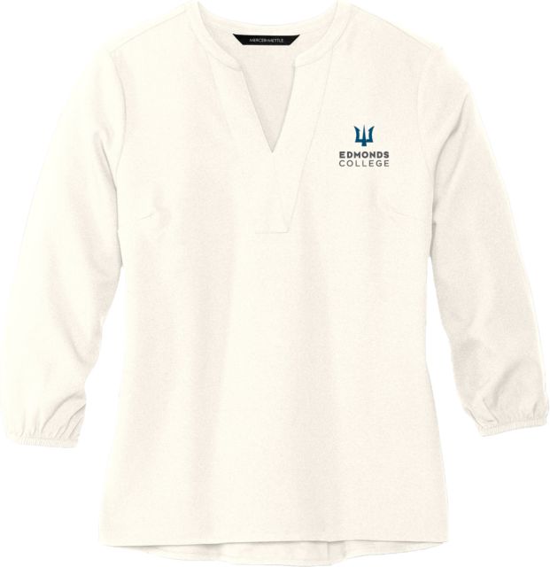 Edmonds College Mercer + Mettle Womens Ivory 3/4 Sleeve Crepe Blouse Edmonds College Wordmark - ONLINE ONLY