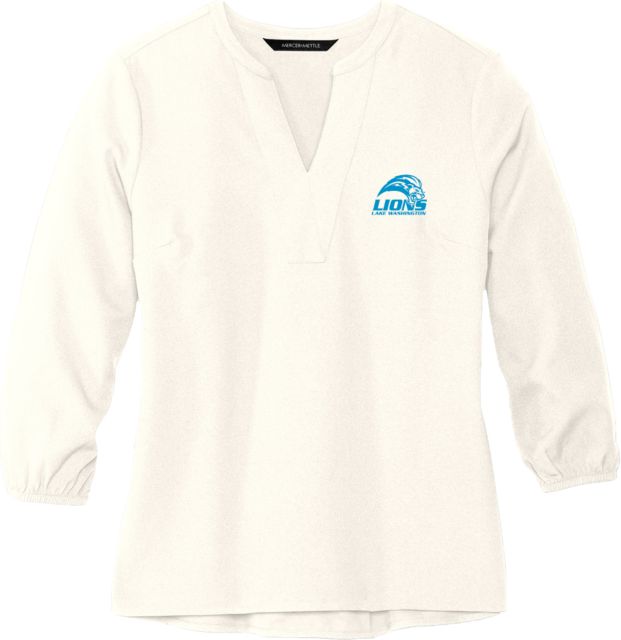 Lake Washington Mercer + Mettle Womens Ivory 3/4 Sleeve Crepe Blouse Lake Washington Mascot Mark - ONLINE ONLY