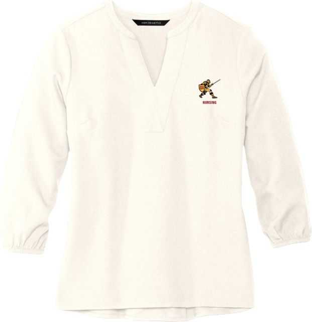 Gannon Univ Mercer + Mettle Womens Ivory 3/4 Sleeve Crepe Blouse GU Nursing - ONLINE ONLY
