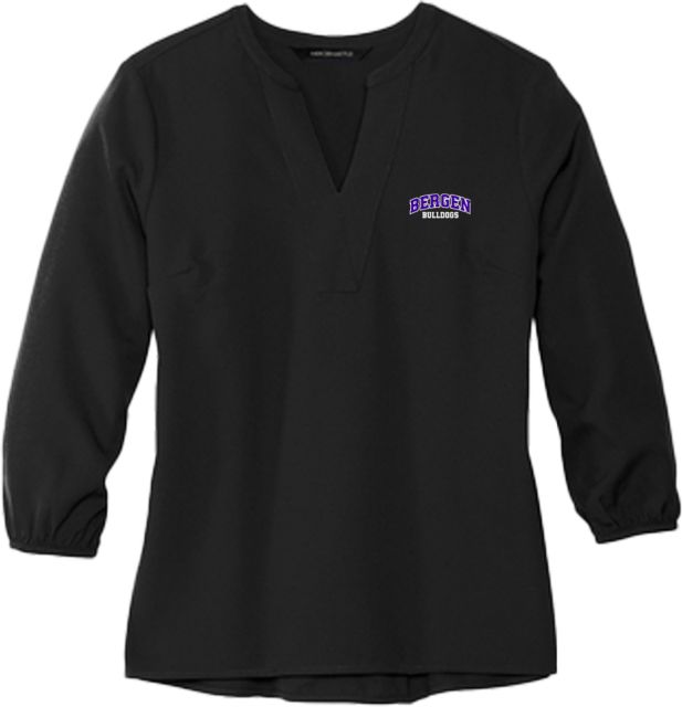 Bergen CC Mercer + Mettle Womens 3/4 Sleeve Crepe Blouse Arched Bergen Bulldgos - ONLINE ONLY