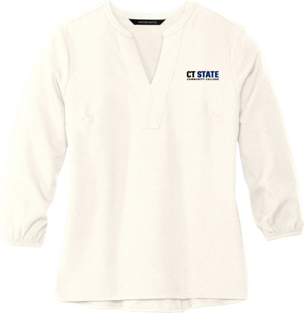 Connecticut Mercer + Mettle Womens Ivory 3/4 Sleeve Crepe Blouse CT State Community College Wordmark - ONLINE ONLY