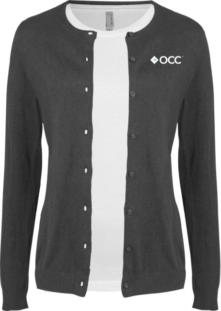 Oakland Comm College Cardigan Sweater Charcoal Horizontal Logo - ONLINE ONLY