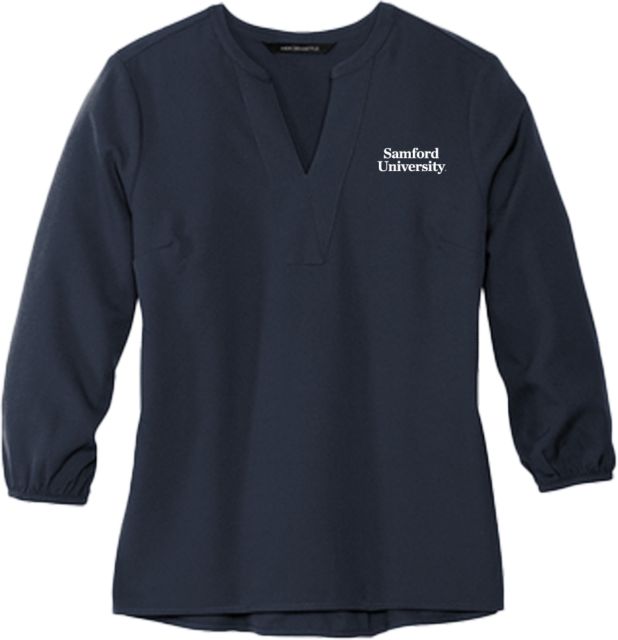 Samford Mercer + Mettle Womens 3/4 Sleeve Crepe Blouse University Wordmsrk Stacked - ONLINE ONLY
