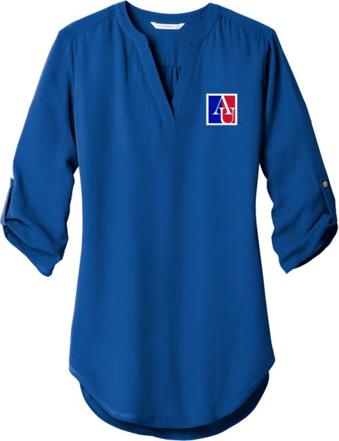 American Womens 3/4 Sleeve Tunic Blouse American University Institutional AU Square - ONLINE ONLY