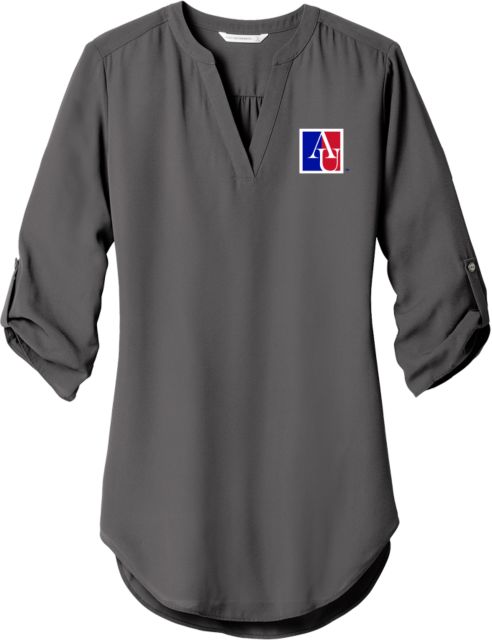 American Womens 3/4 Sleeve Tunic Blouse American University Institutional AU Square - ONLINE ONLY