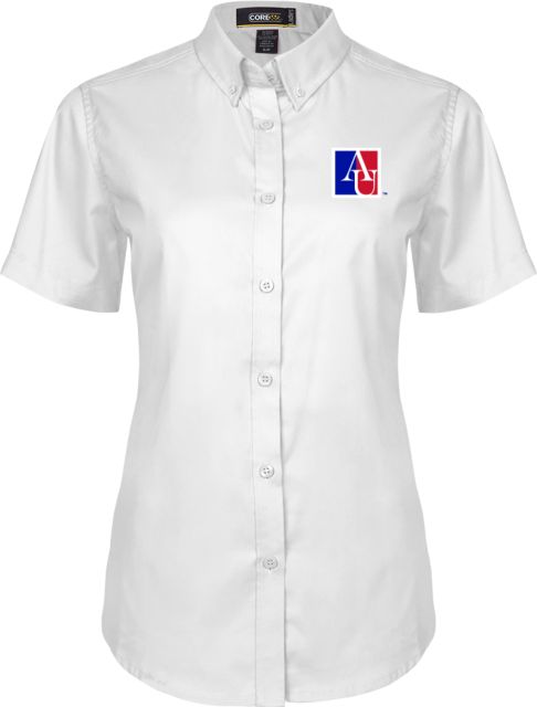 American Womens Twill Button Up Short Sleeve American University Institutional AU Square - ONLINE ONLY