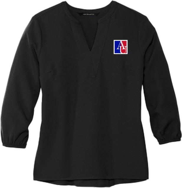 American Mercer + Mettle Womens 3/4 Sleeve Crepe Blouse American University Institutional AU Square - ONLINE ONLY