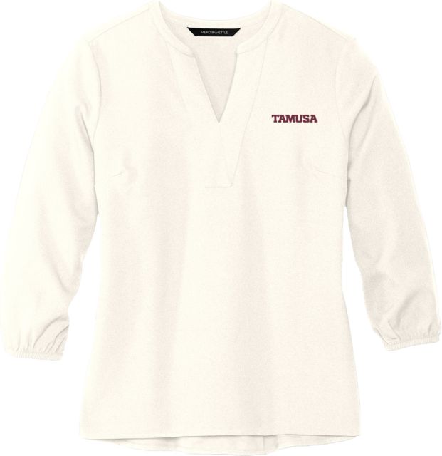 Texas A&M San Antonio Mercer + Mettle Womens Ivory 3/4 Sleeve Crepe Blouse TAMUSA Wordmark - ONLINE ONLY