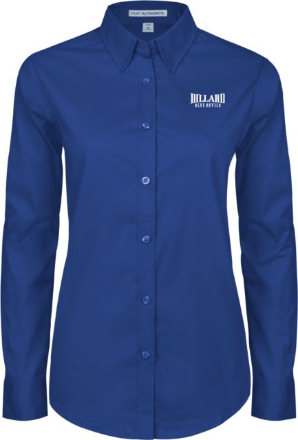 Dillard Womens Twill Button Down Long Sleeve  Dillard Bleu Devils Wordmark - ONLINE ONLY