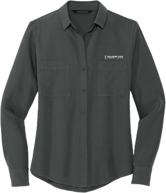 Pellissippi Mercer + Mettle Womens Crepe Long Sleeve Camp Blouse Pellissippi State Community College Logo - ONLINE ONLY