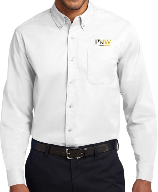 Purdue Northwest Twill Button Down Long Sleeve White PNW Institutional Mark - ONLINE ONLY