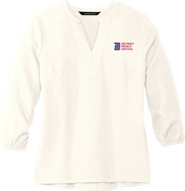 Detroit Mercy Mercer + Mettle Womens 3/4 Sleeve Crepe Blouse Detroit Mercy Dental Horizontal - ONLINE ONLY