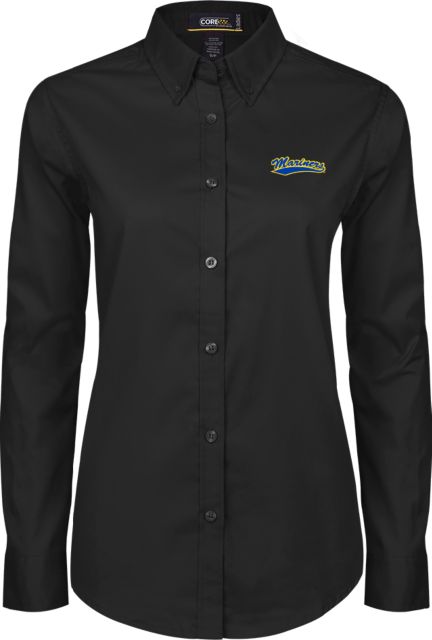 Maine Maritime Womens Twill Long Sleeve Button Down Black Mariners Athletic Mark- ONLINE ONLY