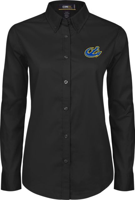 Maine Maritime Womens Twill Long Sleeve Button Down Black Anchor Athletic Mark- ONLINE ONLY