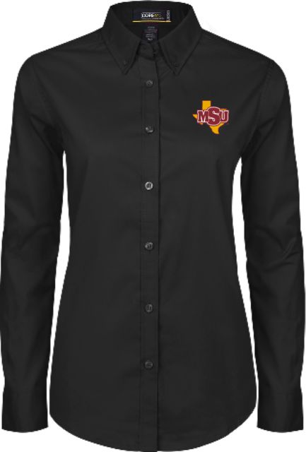 Midwestern State Womens Twill Button Down Long Sleeve  MSU Logo - ONLINE ONLY