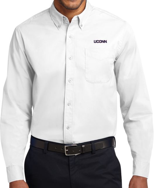 UConn Twill Button Down Long Sleeve White UConn Primary Wordmark