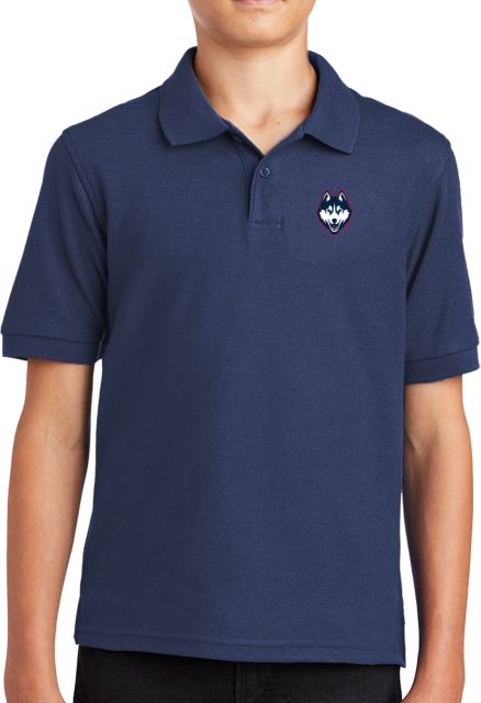 UConn Youth Silk Touch Polo Husky UConn Lockup Stacked