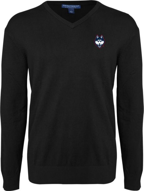 UConn VNeck Sweater Black Husky UConn Lockup Stacked