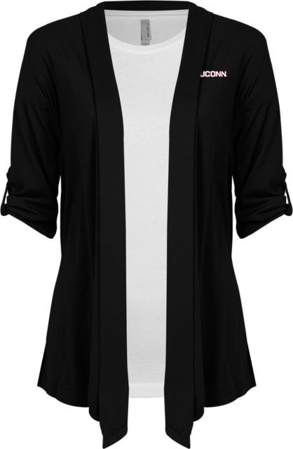 UConn Drape Front Cardigan Sweater Black UConn Primary Wordmark