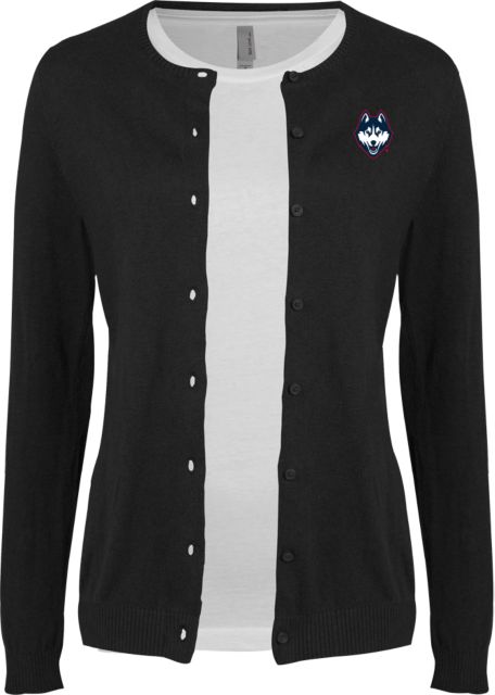 UConn Cardigan Sweater Black Husky UConn Lockup Stacked